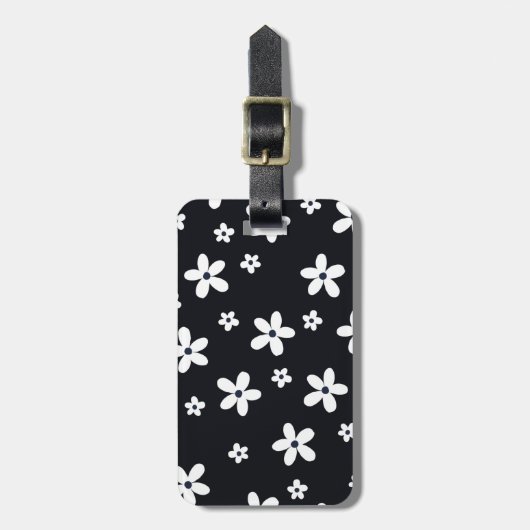 Summer Boho Black White Daisy Flowers ラゲッジタグ (正面縦)