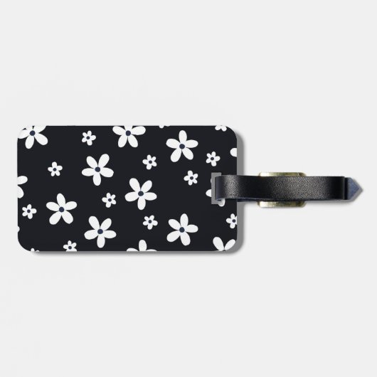 Summer Boho Black White Daisy Flowers ラゲッジタグ (裏面横)