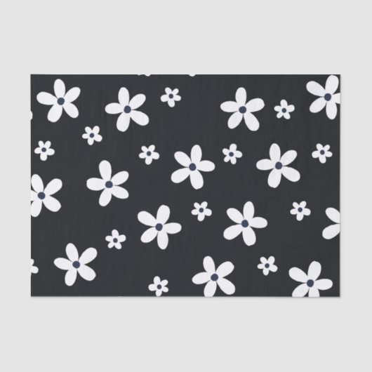 Summer Boho Black White Daisy Flowers 薄葉紙 (正面)