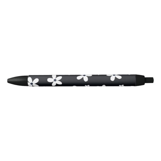 Summer Boho Black White Daisy Flowers 黒ボールペン (正面)