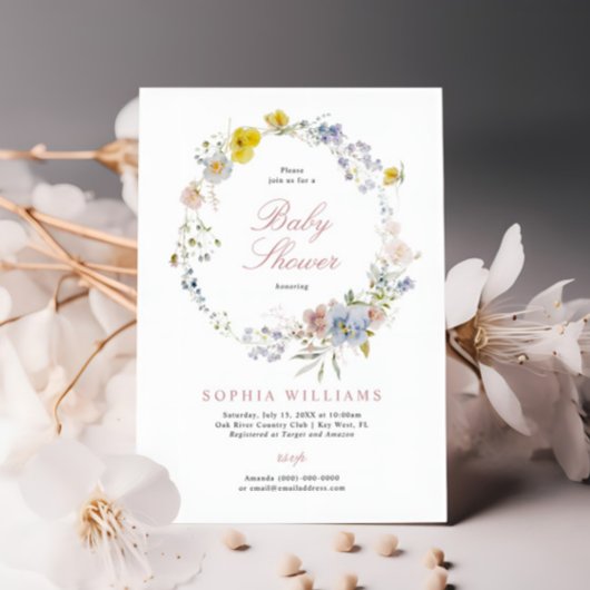 Summer Boho Wildflowers Baby Shower Invitation 招待状
