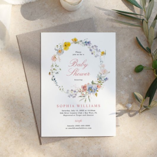 Summer Boho Wildflowers Baby Shower Invitation 招待状
