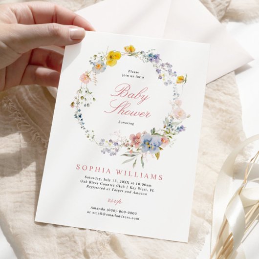 Summer Boho Wildflowers Baby Shower Invitation 招待状