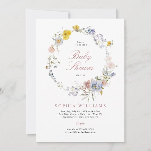 Summer Boho Wildflowers Baby Shower Invitation 招待状 (正面)