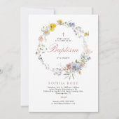 Summer Boho Wildflowers Baptism Invitation 招待状 (正面)