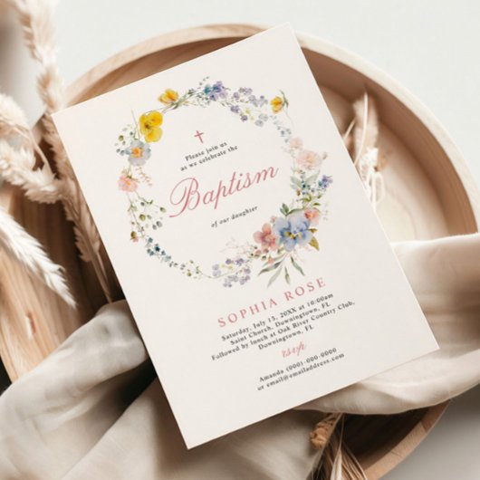 Summer Boho Wildflowers Baptism Invitation 招待状