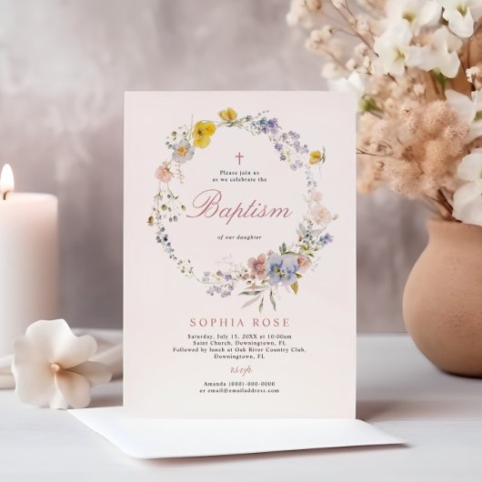 Summer Boho Wildflowers Baptism Invitation 招待状