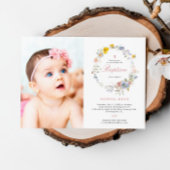 Summer Boho Wildflowers Photo Baptism Invitation 招待状