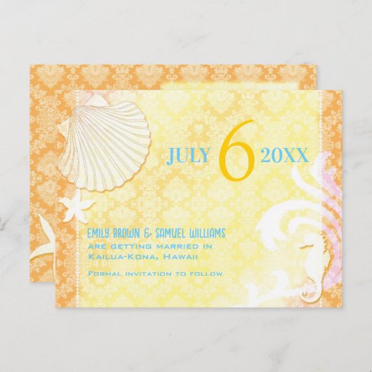 Summer Breezeビーチ結婚式保存日 案内ポストカード (正面/裏面)