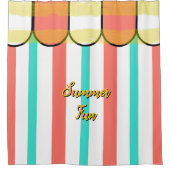 Summer Cabana Coral Turquoise Yellow Stripes シャワーカーテン (正面)