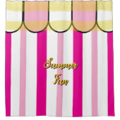 Summer Cabana Pink White Yellow Stripes シャワーカーテン (正面)