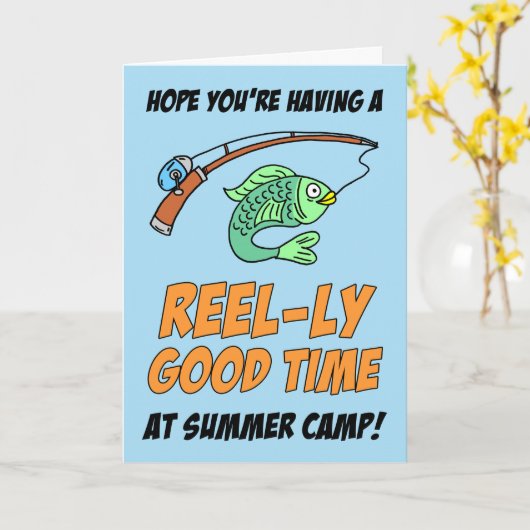 Summer Camp Fishing Cute Fish Blank カード (黄色い花)