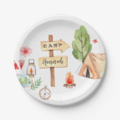 Summer Camping Girls Birthday Party ペーパープレート (正面)