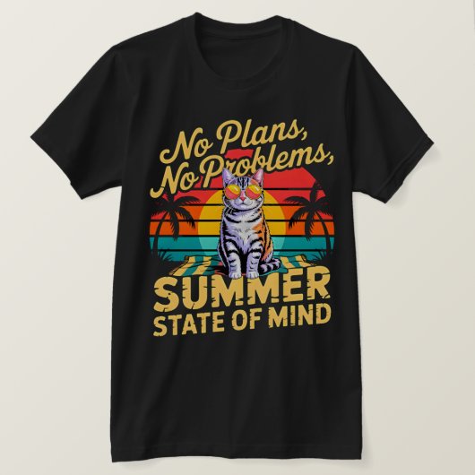 Summer Cat Retro Sunset T-Shirt - No Plans NP Tシャツ (デザイン正面)