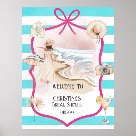 Summer Chic Beach and Waves Bridal Shower Welcome ポスター (正面)