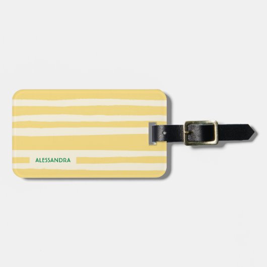Summer Chic Retro Yellow Stripes Personalized ラゲッジタグ (正面横)