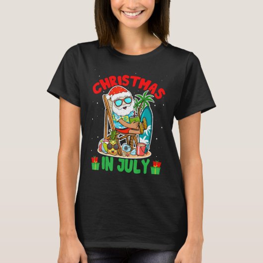 Summer Christmas in July  Tropical Santa Surfing H Tシャツ (正面)