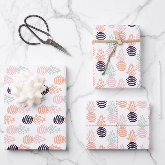 Summer colorful pineapple fruit pattern ラッピングペーパーシート (正面)