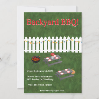 Summer Cookout Backyard BBQ Party Invite 招待状