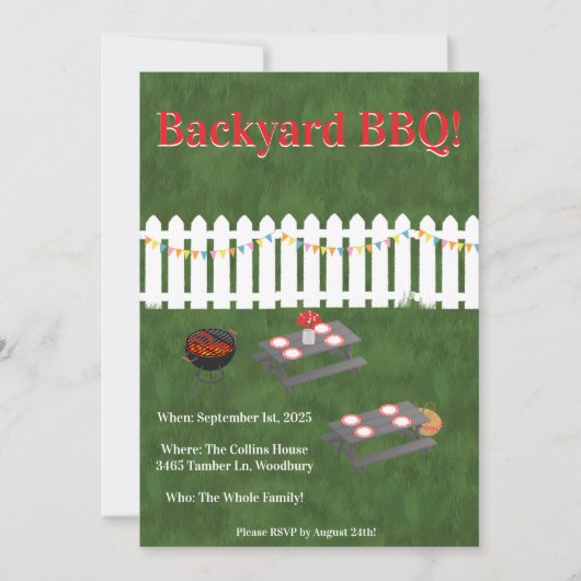 Summer Cookout Backyard BBQ Party Invite 招待状 (正面)