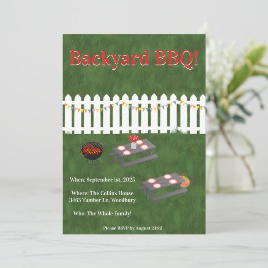Summer Cookout Backyard BBQ Party Invite 招待状 (スタンド正面)
