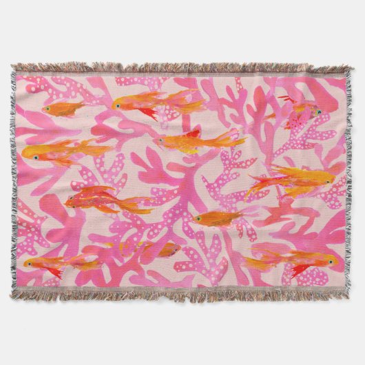 Summer Coral and Goldfish Throw Blanket スローブランケット (正面)