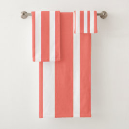 Summer Coral White Stripes バスタオルセット