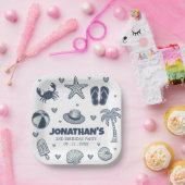 Summer Crab Popsicle Seashell Ball Birthday Party ペーパープレート (パーティー)