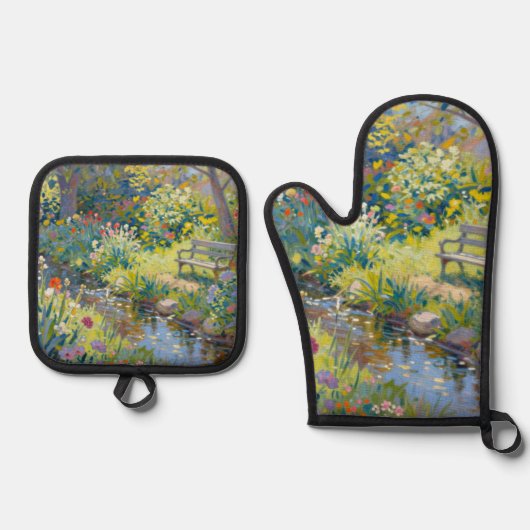 Summer Creek Flowers  鍋つかみ&鍋敷きセット (正面)