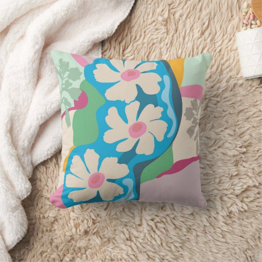 Summer Daisies Color Blocks Modern Floral クッション (ブランケット)