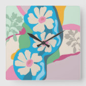 Summer Daisies Color Blocks Modern Floral  スクエア壁時計 (正面)