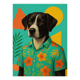 Summer Dog Portrait – Retro Tropical Illustration  ポスター