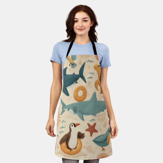 Summer Escape All-Over Print Apron Gift エプロン (着用した状態)