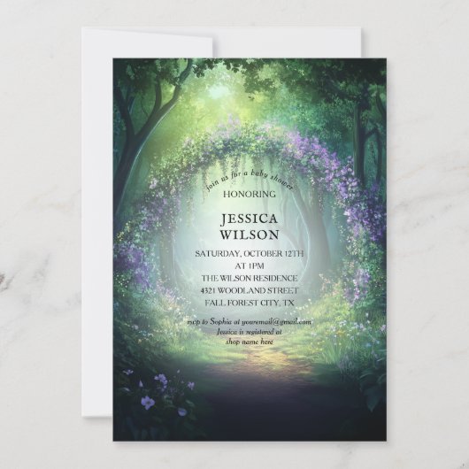 Summer Fairy Tale Enchanted Forest  Baby Shower 招待状 (正面)