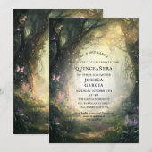Summer Fairy Tale Enchanted Forest Quinceañera 招待状 (正面/裏面)