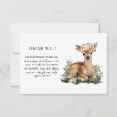 Summer Fawn Watercolor Baby Shower Thank You サンキューカード (正面)