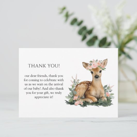 Summer Fawn Watercolor Baby Shower Thank You サンキューカード (スタンド正面)