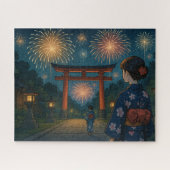 Summer Fireworks and a Yukata Girl at the Torii Ga ジグソーパズル (横)