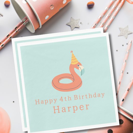 summer flamingo float kids birthday pool party スタンダードランチョンナプキン