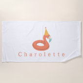 summer flamingo float kids birthday pool party ビーチタオル (正面)