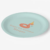 summer flamingo float kids birthday pool party ペーパープレート (アングル)