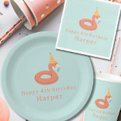 summer flamingo float kids birthday pool party ペーパープレート