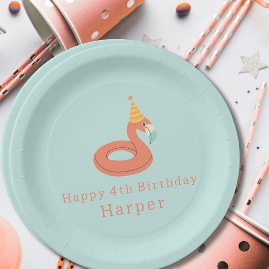 summer flamingo float kids birthday pool party ペーパープレート