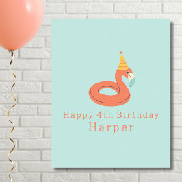 summer flamingo float kids birthday pool party ポスター