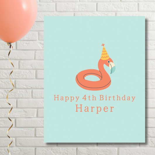 summer flamingo float kids birthday pool party ポスター