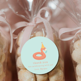 summer flamingo float kids birthday pool party ラウンドシール