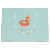 summer flamingo float kids birthday pool party ラージペーパーバッグ (正面)