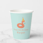 summer flamingo float kids birthday pool party 紙コップ (正面)