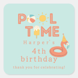 summer flamingo popsicle kids birthday pool party スクエアシール