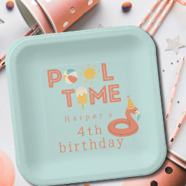 summer flamingo popsicle kids birthday pool party ペーパープレート